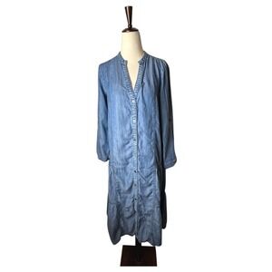 Current Air Dress Women XS Blue Chambray‎ Tencel Shirt Button Down Tiered Midi